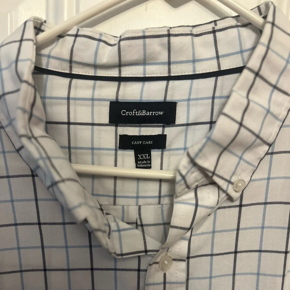 Croft & Barrow Men's White and Blue Plaid Dress Shirt Easy Care XXL